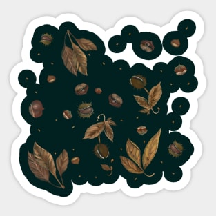 Watercolor autumn chestnuts on branches in pastel colors Sticker